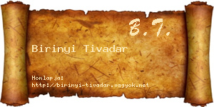 Birinyi Tivadar névjegykártya